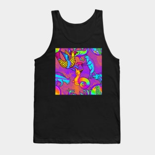 Garish 90's Medieval Art Frank Style Rainbow Print Purple Tank Top